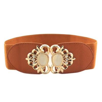 

Fashion Metal Buckle Faux Opal Inlaid Elastic Waistband Women Dress Sash Belt
