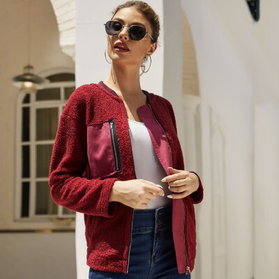 

Gobestart Women Ladys Color-block Warm Fleece Long Sleeve With Pockets Zipper Coat