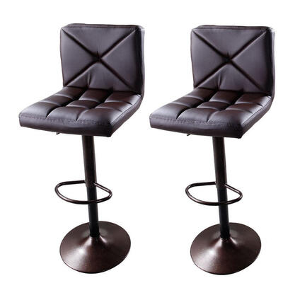 

Set of 2 Brown PU Leather Modern Adjustable Swivel Hydraulic Chair Bar Stools with Back