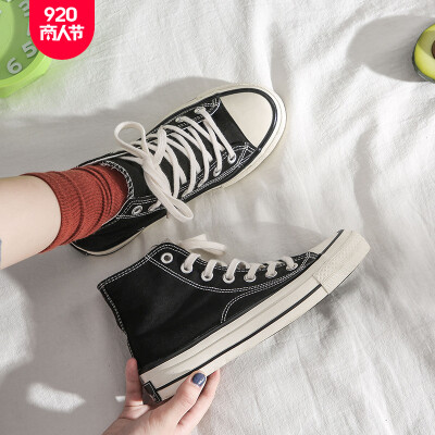 

1970s replica canvas shoes couple wild student casual shoes high-top belt trend pop flat white sho