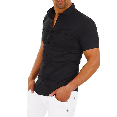 

Tailored Men Summer Solid Short Sleeve Basic T Shirt Blouse Fit Slim Top