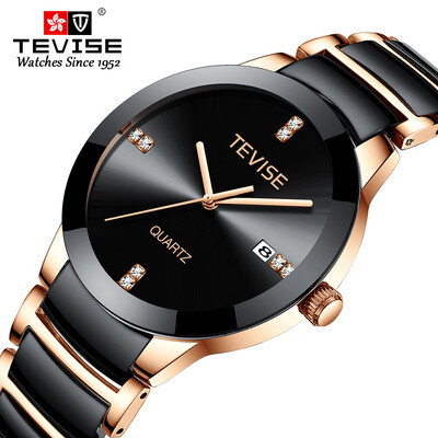 

New TEVISE2019 Gift Mens Fashion Quartz Watch Mens&Womens Watch Ceramic Joker Leisure Personality Table