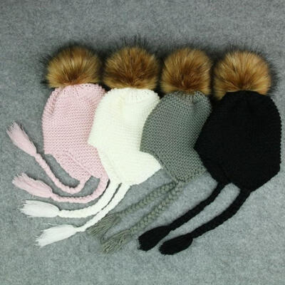 

Baby Kids Fur Pom Bobble Cap Newborn Boys Girl Warm Knit Beanie Hat Xmas Gift