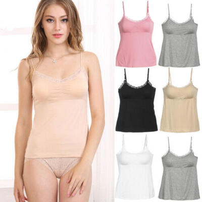 

Women Ladies Sexy Plain Cotton Top Lace Trim Neck Designer Tank Strappy Camisole