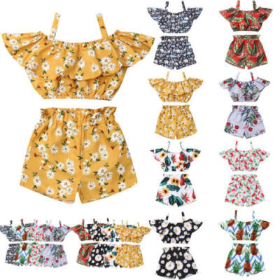 

2pcs Kids Baby Girl Summer Clothes Tank Crop Top Vest Shorts Pants Outfits Set