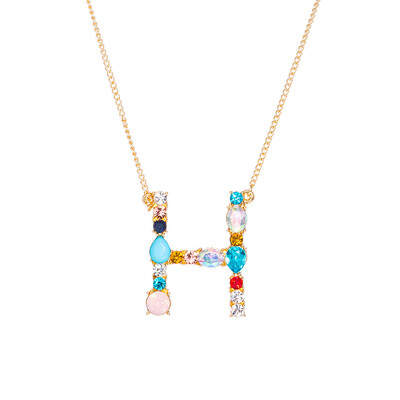 

A-Z Capital Letter Pendant Colorful Rhinestone Inlaid Women Necklace Jewelry