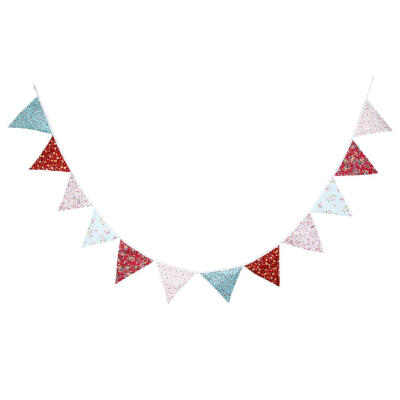 

12 Flags Red Pink Blue Cotton Fabric Bunting Pennant Banner Birthday Party