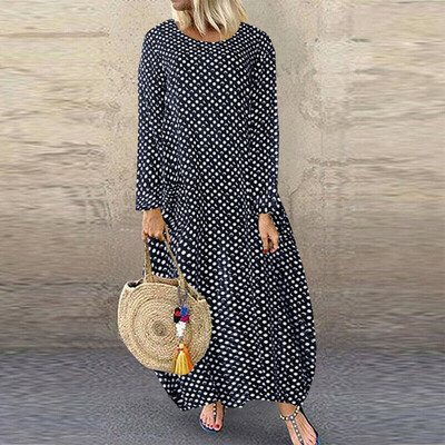 

Tailored Women Long Sleeve Polka Dot Shirt Dress Long Dress Sundress Plus Size