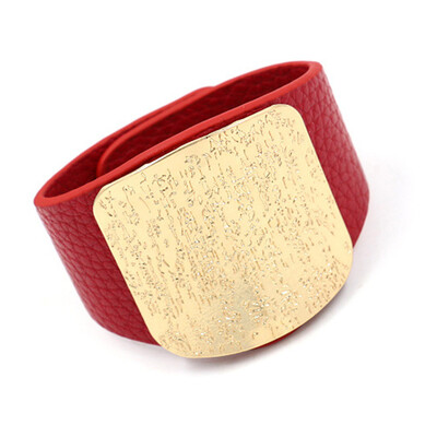 

Personality Leather Bracelet Women with Alloy Buckle Adjustable Fashion Women Men Bracelets & Bangles Punk Jewelry