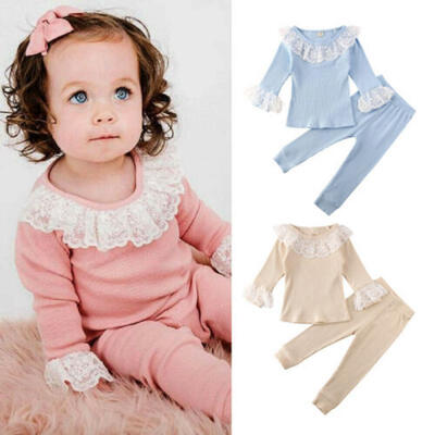 

US Botique Toddler Kids Baby Girls Clothes Lace Ruffle Top T-shirt Pants Outfit