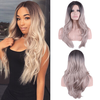 

〖Follure〗Natural Gradient Grey Long Curly Synthetic Wig Full Wig Sexy Black Women Wigs