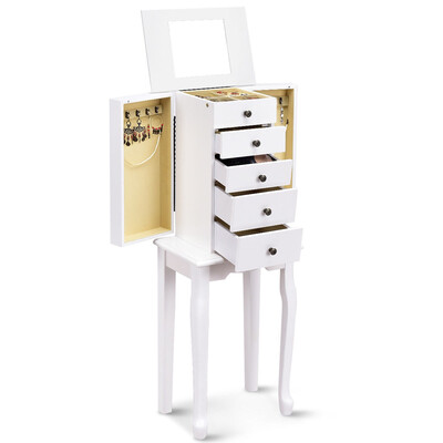 

2 Colors Armoire Storage Standing Jewelry Cabinet with Mirror-White