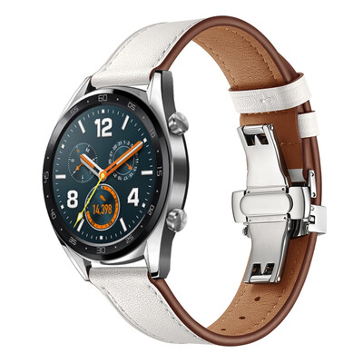 

〖Follure〗Silver Butterfly buckle Leather Wrist Watch Strap Band For Huawei GT Watch 22mm