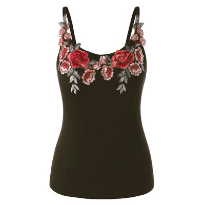 

Roseonmyhand Fashion Womens Plus Size Rose Embroidery Floral T-Shirt Blouse Camis Tank Tops