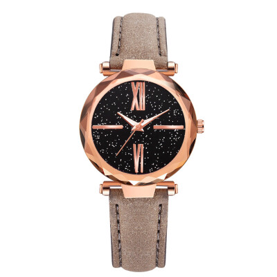 

Fashion womens star watch high quality PU leather Roman scale quartz watch