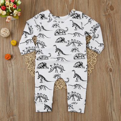 

Newborn Infant Baby Boy Girl Long Sleeve Dinosaur Print Jumpsuit Romper