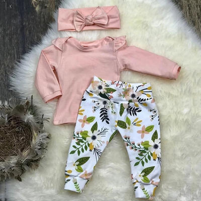 

3Pcs Toddler Baby Girl Ruffle Tops Floral Pants Leggings Headband Outfit Clothes
