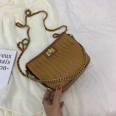 

Summer Joker bag popular lock chain womens bag new 2019 vintage woven shoulder slung bucket bag