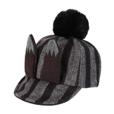 

Vintage Winter 3D Ears Soft Pompon Baseball Cap Kids Sticker Woolen Hat