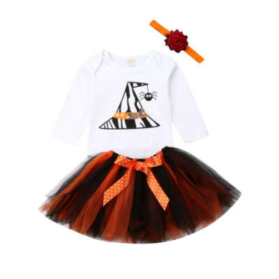 

3PCS Halloween Costume Newborn Baby Girls RomperTutu DressHeadband Outfits US