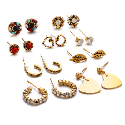 

9-PIECE Set with Diamond Leaf Heart-Shaped Earring for Women\ Fashion