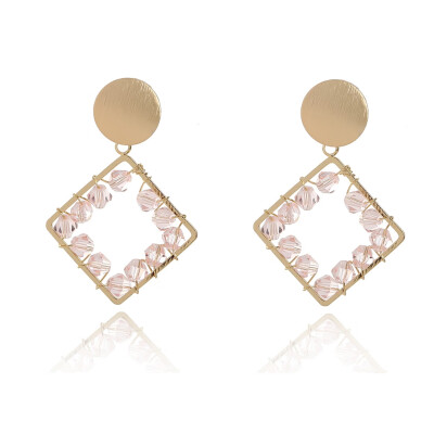 

Cute Women Crystal Round Wire Square Drop Crystal Bead Earrings Jewelry