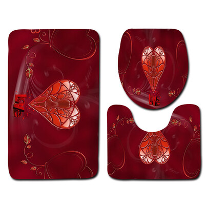 

〖Follure〗3PCS Valentines Day Pattern Non Slip Toilet Seat Cover Rug Bathroom Set Decor