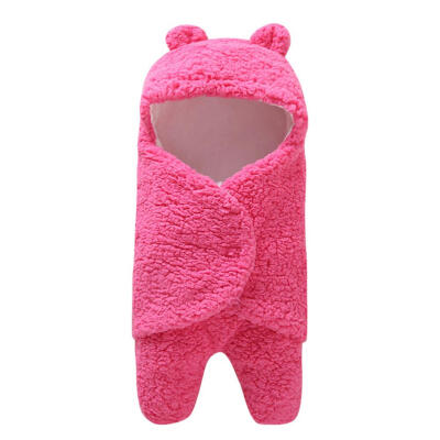 

Newborn Baby Warm Swaddles Wrap Cute Hooded Fleece Quilt Front Button Cover