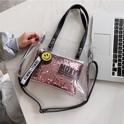 

Ins super fire bag female 2019 new Korean fashion casual sequins versatile transparent shoulder diagonal scorpion mother bag