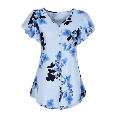 

Nomeni Women Ladies Flowers T-Shirt Short Sleeve Round Neck Casual Tops Blouse Tee