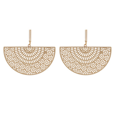 

Alloy Dangle Stud Earrings Half Round Hollow Golden 48x54mm