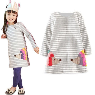 

Stylish Kids Girls Birthday Party Long Sleeved Shirt A-line Striped Cotton Dress