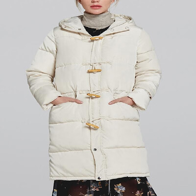 

Solid Front Buttons&Zipper Dual Pockets Hooded Tube Coat