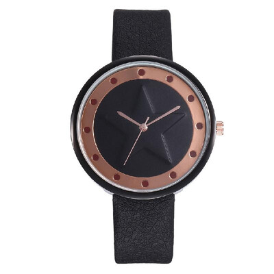 

Women Five-Pointed Star Pattern Rivet Time Watch Student PU Leather Band Alloy Case Quartz Wrist Watch