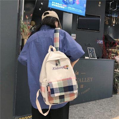 

Old school womens ins Korean high school high-capacity check double-shoulder bag daily college students backpack