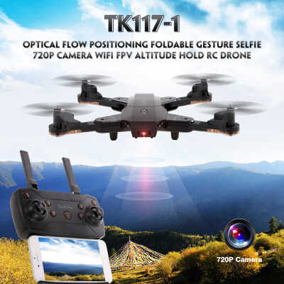 

TKKJ TK117-1 Optical Flow Positioning Foldable Drone 720P Camera Wifi FPV Gesture Selfie Altitude Hold RC Training Quadcopter