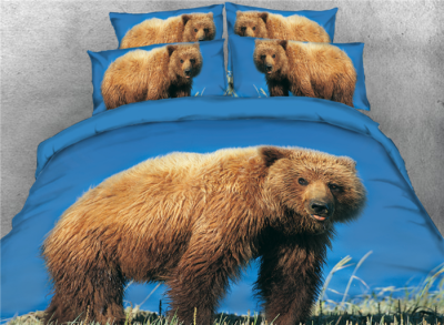 

Brown Bear Printed 4-Piece Blue 3D Bedding Sets