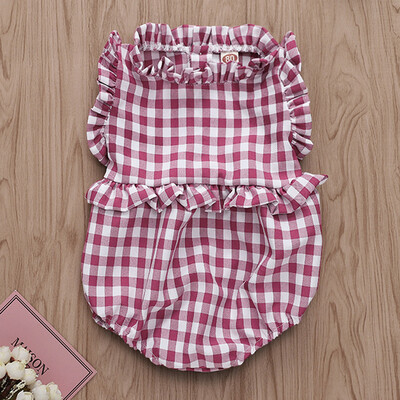 

Newborn Infant Baby Girl Plaid Romper Ruffled Princess Bodysuit Clothes
