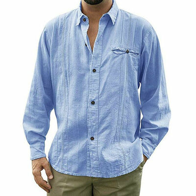 

Fashion Men Casual Dress T Shirt Long Sleeve Loose Linen Shirts Tops Tee Blouse -3XL