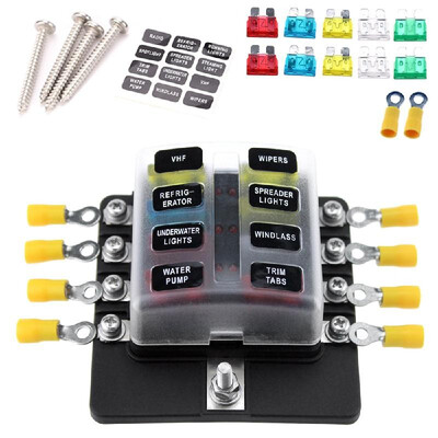 

8 Way Blade Fuse Box Holder Fuse Blocks with LED Indicator 10Pcs Fuses 10Pcs Connector Terminals for Car Boat Marine Caravan Truck
