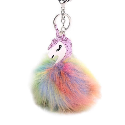 

Fashion Colorful Fur Ball Fox Key-chain Bag Plush Car Door Key Ring Charm Decorative Pendant Gift Pink