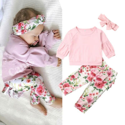 

US Newborn Kids Baby Girl Floral Tops Ruffle Pants 3PCS Outfit Clothes Tracksuit