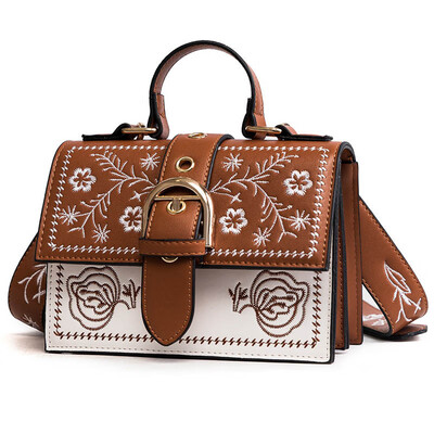 

Floral Print Fashion Women Bag Panelled Vintage Girls Bags for Girls Black PU Leather Women Messenger Bags Gift Drop Shopping