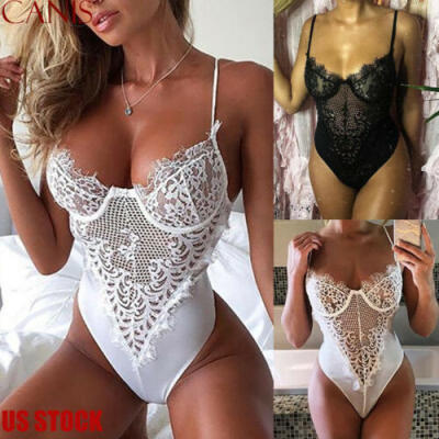 

Womens Sexy Lingerie Lace Teddy One Piece Mesh Bodysuit Babydoll Sleepwear US