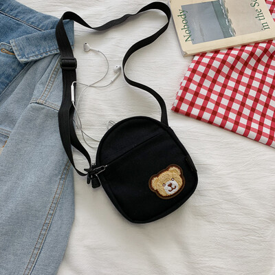 

2019 new fashion simple wild Messenger bag cute bear canvas bag casual cartoon girl shoulder bag