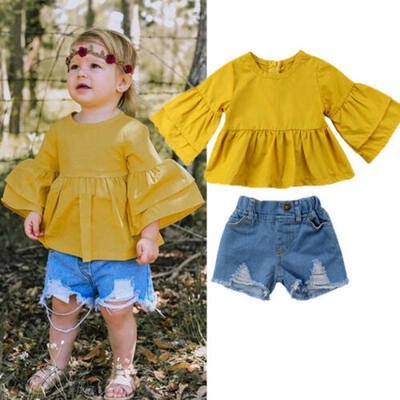 

AU Kids Baby Girl Floral T-shirt TopsShorts Denim Pants Jeans Summer Clothes