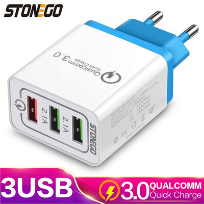 

STONEGO 3-USB Wall Charger with Quick Charge 18W QC 30 USB Adapter Multiport Output QC 302 USB Port with Smart IC