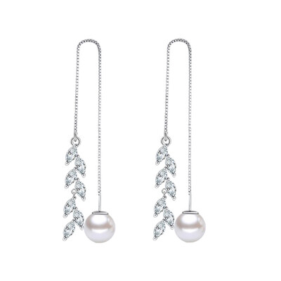 

2019 Japan&South Korea Pearl Sterling Silver Earrings Elegant Earrings Long Flowers Earrings Fringed Fabric Simple Earrings
