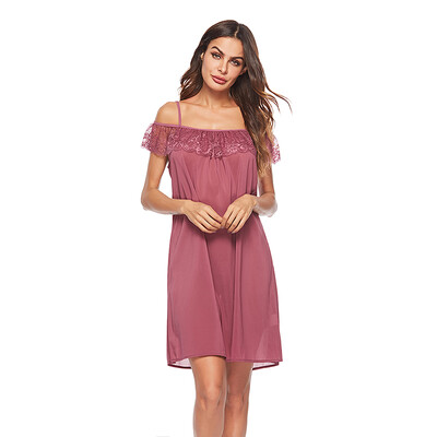 

Women Sweet Sleeveless Lace Nightdress Sexy Nightgown Adjustable Shoulder Strap off Neckline