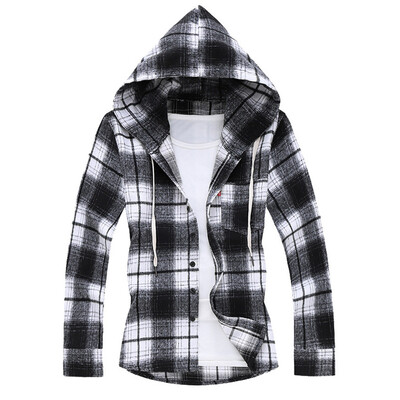 

Toponeto Mens Casual Fashion Plaid Printing Loose Hoodie Removable Long Sleeve Shirt Top